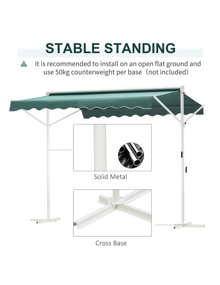 Outsunny 2 Side Manual Awning Garden Adjustable Canopy Free Standing Awning Shelter, 300 x 300 cm, Green and White 840-145GN - pic 52638 | FastDaddyshop