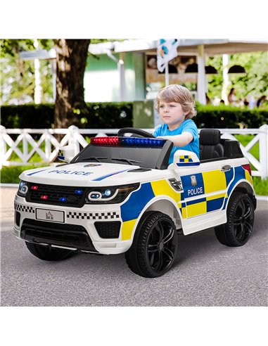 HOMCOM 12V Kids Portable Electric Ride On Police Car with Parental Remote Control Siren Flashing Lights USB Bluetooth for 3-6 Ye