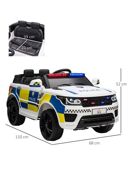 HOMCOM 12V Kids Portable Electric Ride On Police Car with Parental Remote Control Siren Flashing Lights USB Bluetooth for 3-6 Ye - pic 5267 | FastDaddyshop
