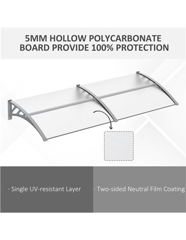 Outsunny Door Canopy Awning Outdoor Window Rain Shelter Cover for Front/Back Door Porch Clear 200 x 75cm B70-051