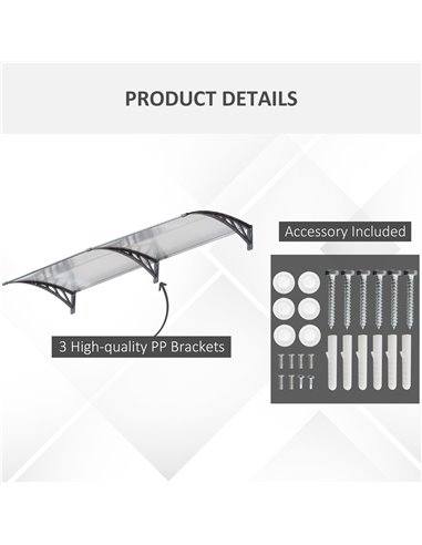 Outsunny Door Canopy Awning Outdoor Window Rain Shelter Cover for Front/Back Door Porch Clear 200 x 75cm B70-051