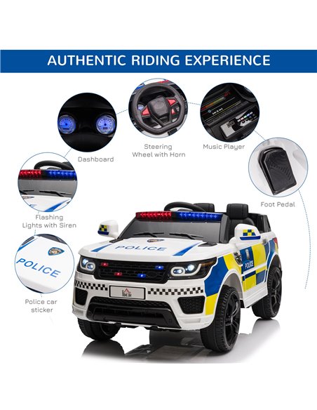 HOMCOM 12V Kids Portable Electric Ride On Police Car with Parental Remote Control Siren Flashing Lights USB Bluetooth for 3-6 Ye - pic 5268 | FastDaddyshop
