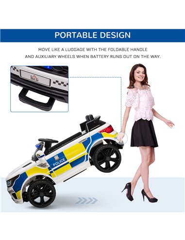 HOMCOM 12V Kids Portable Electric Ride On Police Car with Parental Remote Control Siren Flashing Lights USB Bluetooth for 3-6 Ye