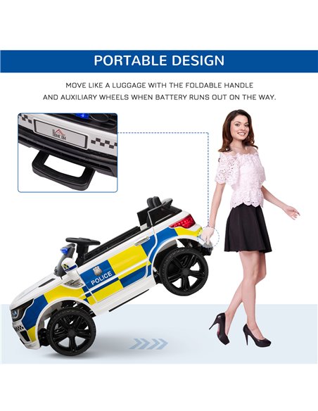 HOMCOM 12V Kids Portable Electric Ride On Police Car with Parental Remote Control Siren Flashing Lights USB Bluetooth for 3-6 Ye - pic 5269 | FastDaddyshop