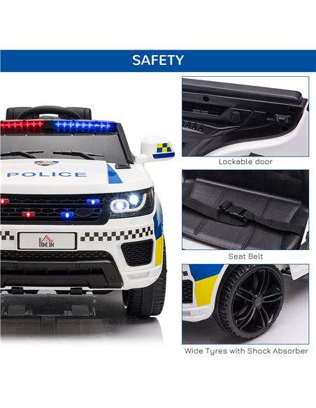 HOMCOM 12V Kids Portable Electric Ride On Police Car with Parental Remote Control Siren Flashing Lights USB Bluetooth for 3-6 Ye - pic 5270 | FastDaddyshop