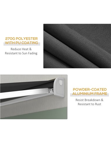 Outsunny 3 x 2.5m Electric Retractable Awning with Remote Controller, Aluminium Frame Sun Canopies for Patio Door Window 840-255