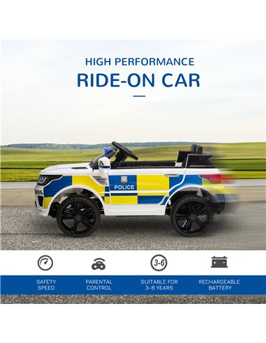 HOMCOM 12V Kids Portable Electric Ride On Police Car with Parental Remote Control Siren Flashing Lights USB Bluetooth for 3-6 Ye