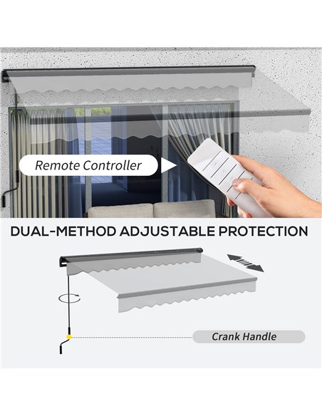 Outsunny 3.5 x 2.5m Aluminium Frame Electric Awning, Retractable Awning Sun Canopies for Patio Door Window, Light Grey 840-263V7 - pic 52716 | FastDaddyshop