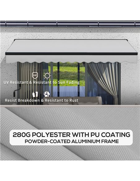 Outsunny 3.5 x 2.5m Aluminium Frame Electric Awning, Retractable Awning Sun Canopies for Patio Door Window, Light Grey 840-263V7 - pic 52718 | FastDaddyshop