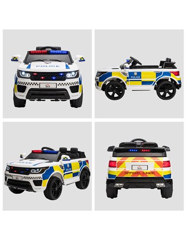 HOMCOM 12V Kids Portable Electric Ride On Police Car with Parental Remote Control Siren Flashing Lights USB Bluetooth for 3-6 Ye