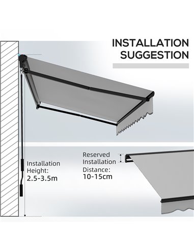 Outsunny 3.5 x 2.5m Aluminium Frame Electric Awning, Retractable Awning Sun Canopies for Patio Door Window, Light Grey 840-263V7