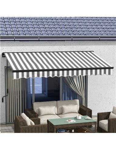 Outsunny 3.5 x 2.5m Aluminium Frame Electric Awning, Retractable Awning Sun Canopies for Patio Door Window, Grey and White 840-2