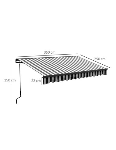 Outsunny 3.5 x 2.5m Aluminium Frame Electric Awning, Retractable Awning Sun Canopies for Patio Door Window, Grey and White 840-2