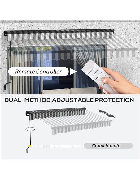 Outsunny 3.5 x 2.5m Aluminium Frame Electric Awning, Retractable Awning Sun Canopies for Patio Door Window, Grey and White 840-2 - pic 52725 | FastDaddyshop