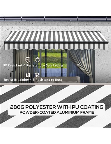 Outsunny 3.5 x 2.5m Aluminium Frame Electric Awning, Retractable Awning Sun Canopies for Patio Door Window, Grey and White 840-2