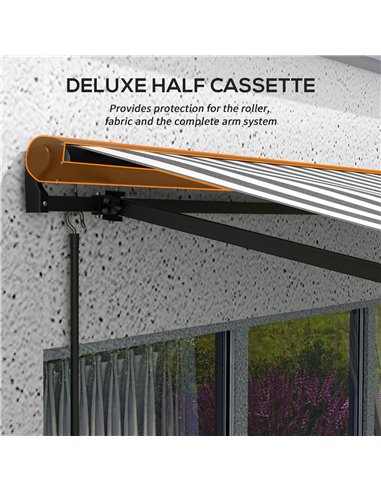 Outsunny 3.5 x 2.5m Aluminium Frame Electric Awning, Retractable Awning Sun Canopies for Patio Door Window, Grey and White 840-2