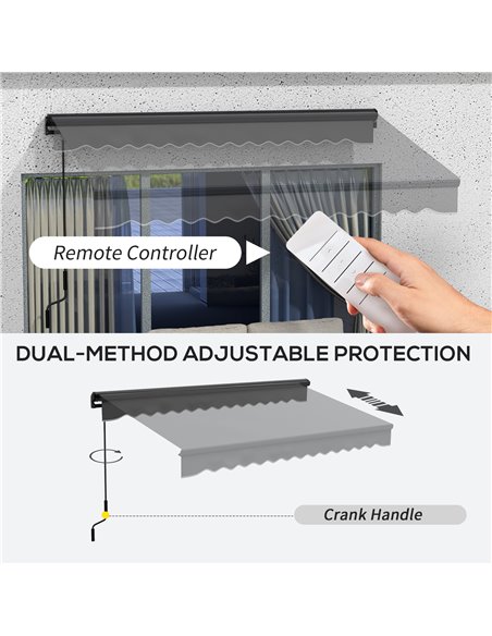 Outsunny 3 x 2m Aluminium Frame Electric Awning, Retractable Awning Sun Canopies for Patio Door Window, Dark Grey 840-263V72CG - pic 52734 | FastDaddyshop