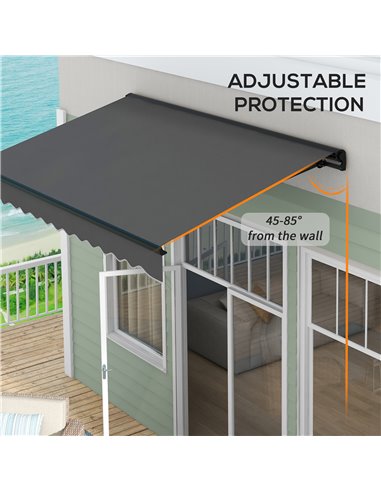 Outsunny 3 x 2m Aluminium Frame Electric Awning, Retractable Awning Sun Canopies for Patio Door Window, Dark Grey 840-263V72CG