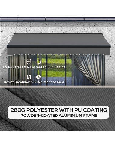 Outsunny 3 x 2m Aluminium Frame Electric Awning, Retractable Awning Sun Canopies for Patio Door Window, Dark Grey 840-263V72CG