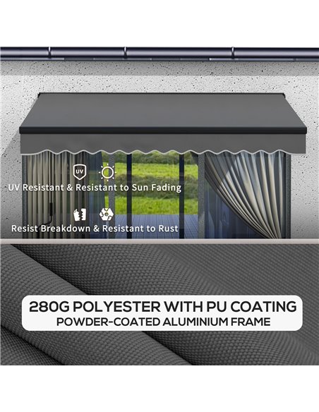 Outsunny 3 x 2m Aluminium Frame Electric Awning, Retractable Awning Sun Canopies for Patio Door Window, Dark Grey 840-263V72CG - pic 52736 | FastDaddyshop
