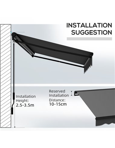 Outsunny 3 x 2m Aluminium Frame Electric Awning, Retractable Awning Sun Canopies for Patio Door Window, Dark Grey 840-263V72CG