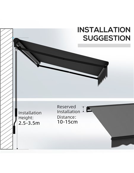 Outsunny 3 x 2m Aluminium Frame Electric Awning, Retractable Awning Sun Canopies for Patio Door Window, Dark Grey 840-263V72CG - pic 52738 | FastDaddyshop