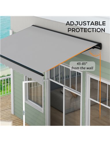 Outsunny 3 x 2m Aluminium Frame Electric Awning, Retractable Awning Sun Canopies for Patio Door Window, Light Grey 840-263V72LG