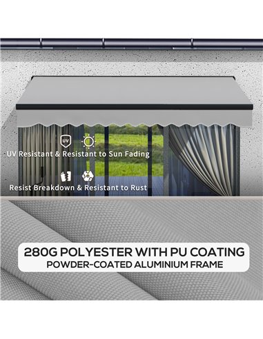 Outsunny 3 x 2m Aluminium Frame Electric Awning, Retractable Awning Sun Canopies for Patio Door Window, Light Grey 840-263V72LG