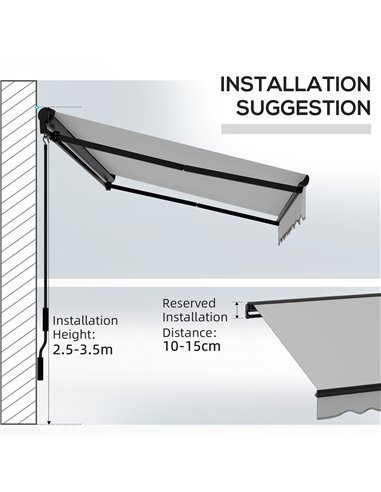 Outsunny 3 x 2m Aluminium Frame Electric Awning, Retractable Awning Sun Canopies for Patio Door Window, Light Grey 840-263V72LG