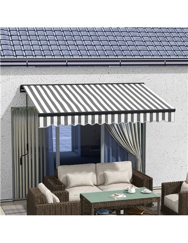 Outsunny 3 x 2m Aluminium Frame Electric Awning, Retractable Awning Sun Canopies for Patio Door Window, Grey and White 840-263V7