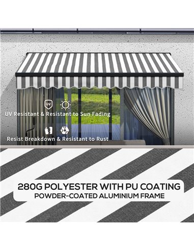 Outsunny 3 x 2m Aluminium Frame Electric Awning, Retractable Awning Sun Canopies for Patio Door Window, Grey and White 840-263V7