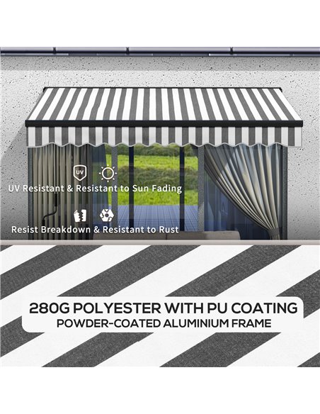 Outsunny 3 x 2m Aluminium Frame Electric Awning, Retractable Awning Sun Canopies for Patio Door Window, Grey and White 840-263V7 - pic 52754 | FastDaddyshop