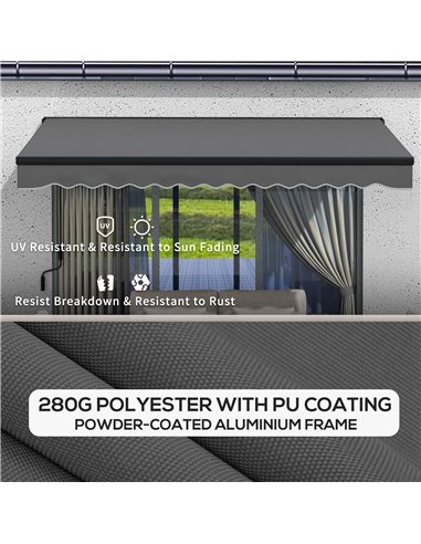 Outsunny 3.5 x 2.5m Aluminium Frame Electric Awning, Retractable Awning Sun Canopies for Patio Door Window, Dark Grey 840-263V70