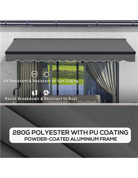 Outsunny 3.5 x 2.5m Aluminium Frame Electric Awning, Retractable Awning Sun Canopies for Patio Door Window, Dark Grey 840-263V70 - pic 52763 | FastDaddyshop