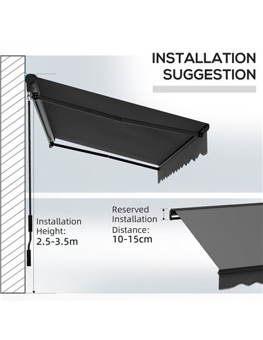 Outsunny 3.5 x 2.5m Aluminium Frame Electric Awning, Retractable Awning Sun Canopies for Patio Door Window, Dark Grey 840-263V70