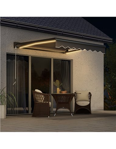 Outsunny 3 x 2.5m Electric Awning with LED Light, Aluminium Frame Retractable Awning Sun Canopies for Patio Door Window 840-256V