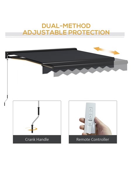 Outsunny 3 x 2.5m Electric Awning with LED Light, Aluminium Frame Retractable Awning Sun Canopies for Patio Door Window 840-256V - pic 52770 | FastDaddyshop