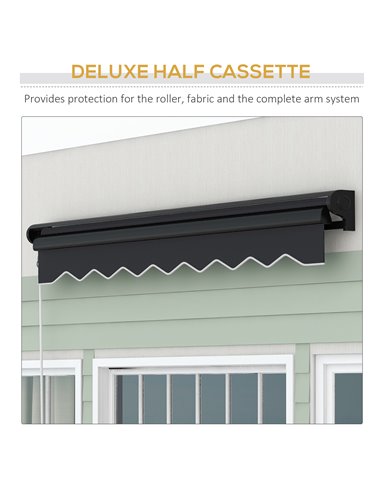 Outsunny 3 x 2.5m Electric Awning with LED Light, Aluminium Frame Retractable Awning Sun Canopies for Patio Door Window 840-256V