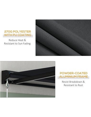 Outsunny 3 x 2.5m Electric Awning with LED Light, Aluminium Frame Retractable Awning Sun Canopies for Patio Door Window 840-256V