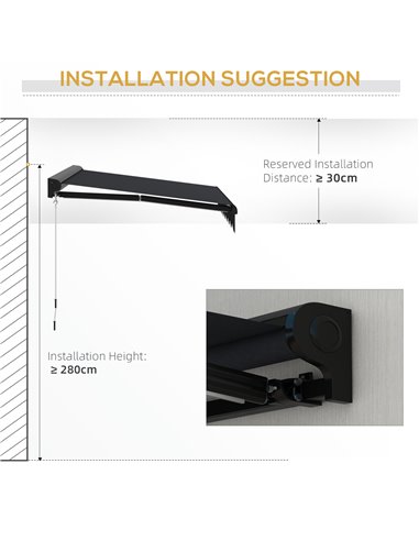Outsunny 3 x 2.5m Electric Awning with LED Light, Aluminium Frame Retractable Awning Sun Canopies for Patio Door Window 840-256V