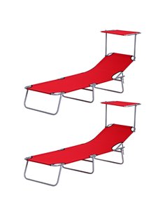 Outsunny Folding Sun Lounger Set, 2 Piece Recliner Chairs, Red 84B-P158