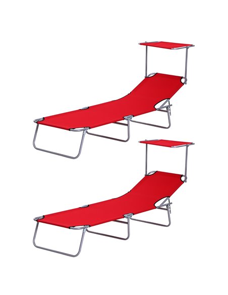 Outsunny Folding Sun Lounger Set, 2 Piece Recliner Chairs, Red 84B-P158 - pic 52776 | FastDaddyshop