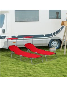 Outsunny Folding Sun Lounger Set, 2 Piece Recliner Chairs, Red 84B-P158 2