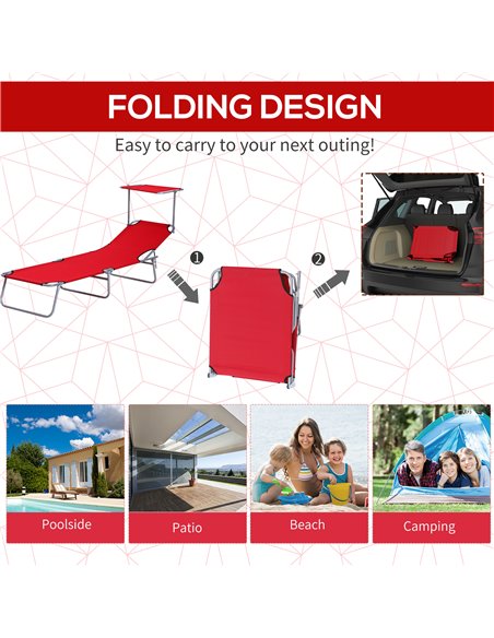 Outsunny Folding Sun Lounger Set, 2 Piece Recliner Chairs with Adjustable Sunshade Awning for Beach & Patio, Red 84B-P158 - pic 52780 | FastDaddyshop