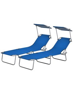 Outsunny Outdoor Foldable Sun Lounger Set of 2, Blue 84B-001V01BU