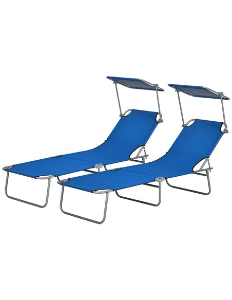 Outsunny Outdoor Foldable Sun Lounger Set of 2, Blue 84B-001V01BU - pic 52785 | FastDaddyshop