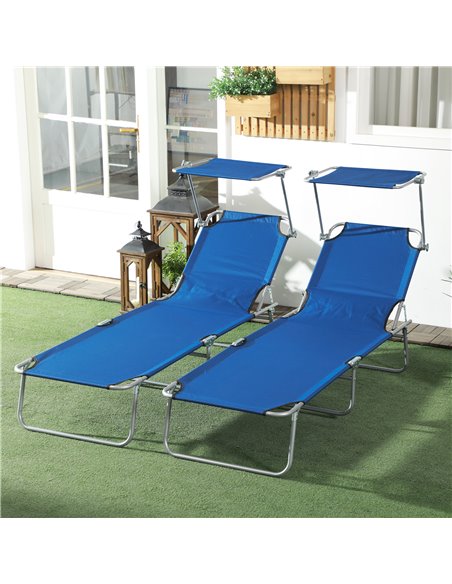 Outsunny Outdoor Foldable Sun Lounger Set of 2, 4 Level Adjustable Backrest Reclining Sun Lounger Chair with Angle Adjust Sun Sh - pic 52786 | FastDaddyshop