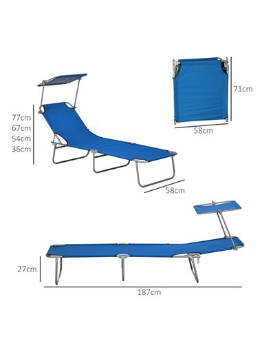 Outsunny Outdoor Foldable Sun Lounger Set of 2, 4 Level Adjustable Backrest Reclining Sun Lounger Chair with Angle Adjust Sun Sh