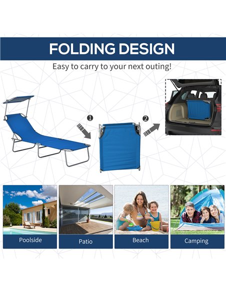Outsunny Outdoor Foldable Sun Lounger Set of 2, 4 Level Adjustable Backrest Reclining Sun Lounger Chair with Angle Adjust Sun Sh - pic 52788 | FastDaddyshop