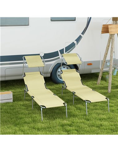 Outsunny Outdoor Foldable Sun Lounger Set of 2, Beige 84B-001V01BG